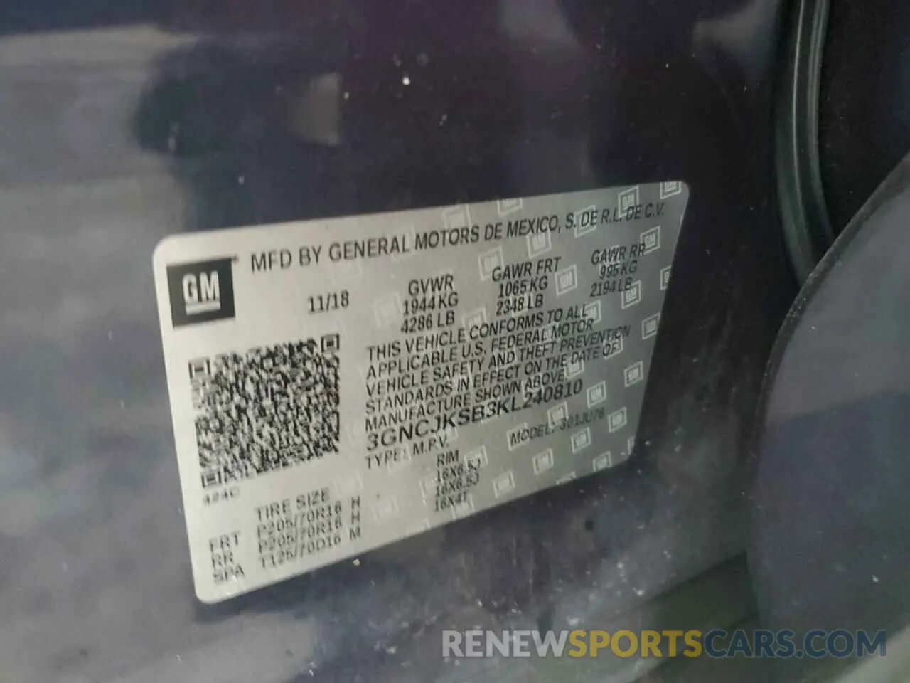 12 Photograph of a damaged car 3GNCJKSB3KL240810 CHEVROLET TRAX 2019