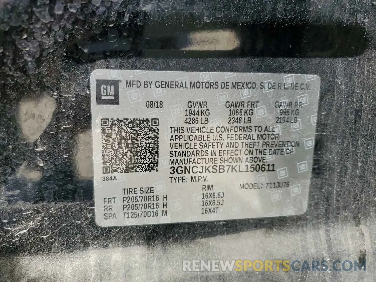 15 Photograph of a damaged car 3GNCJKSB7KL150611 CHEVROLET TRAX 2019