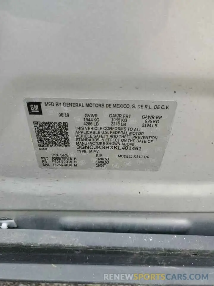 13 Photograph of a damaged car 3GNCJKSBXKL401461 CHEVROLET TRAX 2019