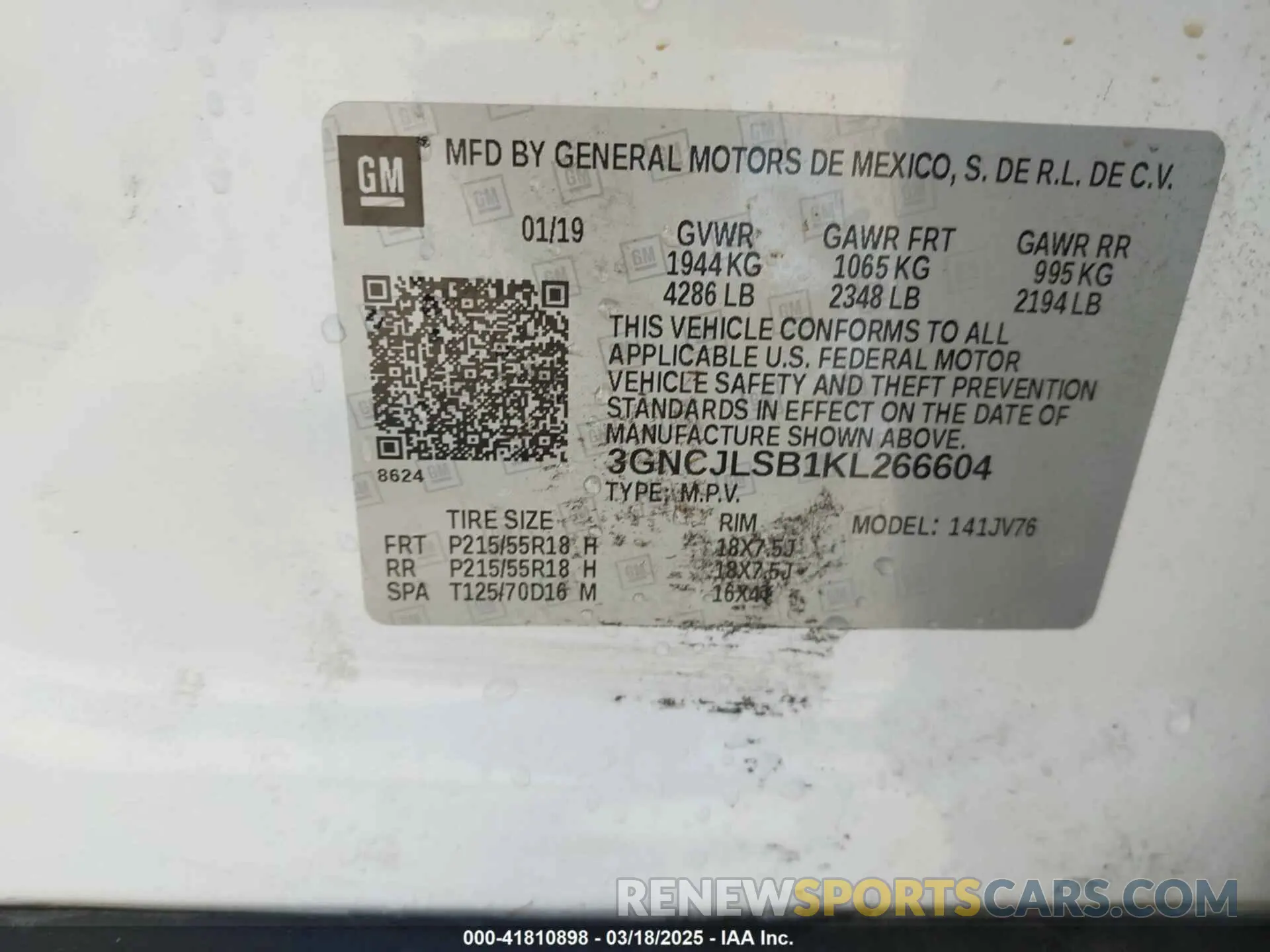 9 Photograph of a damaged car 3GNCJLSB1KL266604 CHEVROLET TRAX 2019