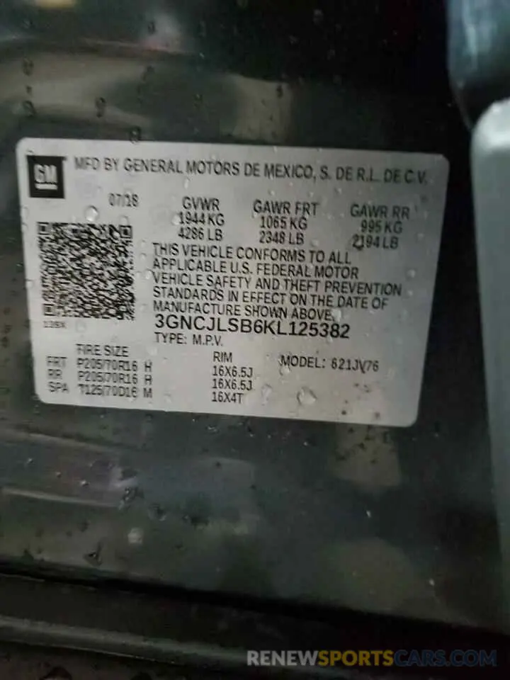 14 Photograph of a damaged car 3GNCJLSB6KL125382 CHEVROLET TRAX 2019