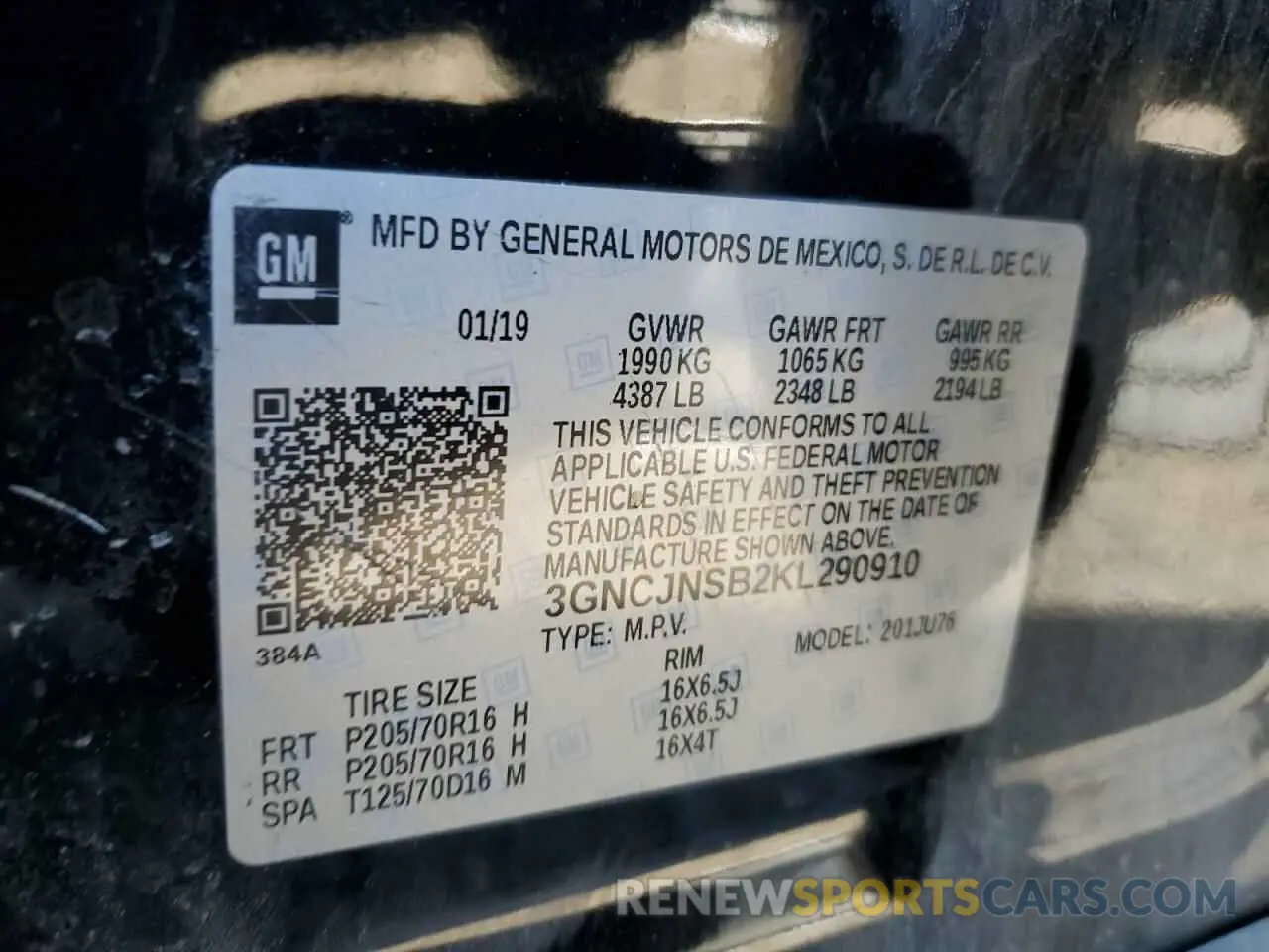 14 Photograph of a damaged car 3GNCJNSB2KL290910 CHEVROLET TRAX 2019