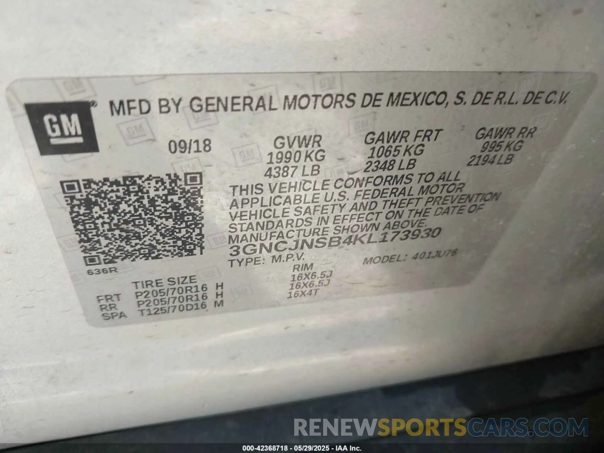 9 Photograph of a damaged car 3GNCJNSB4KL173930 CHEVROLET TRAX 2019
