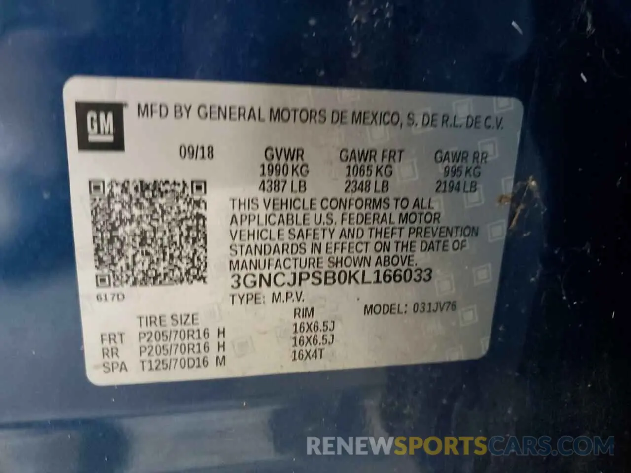 14 Photograph of a damaged car 3GNCJPSB0KL166033 CHEVROLET TRAX 2019