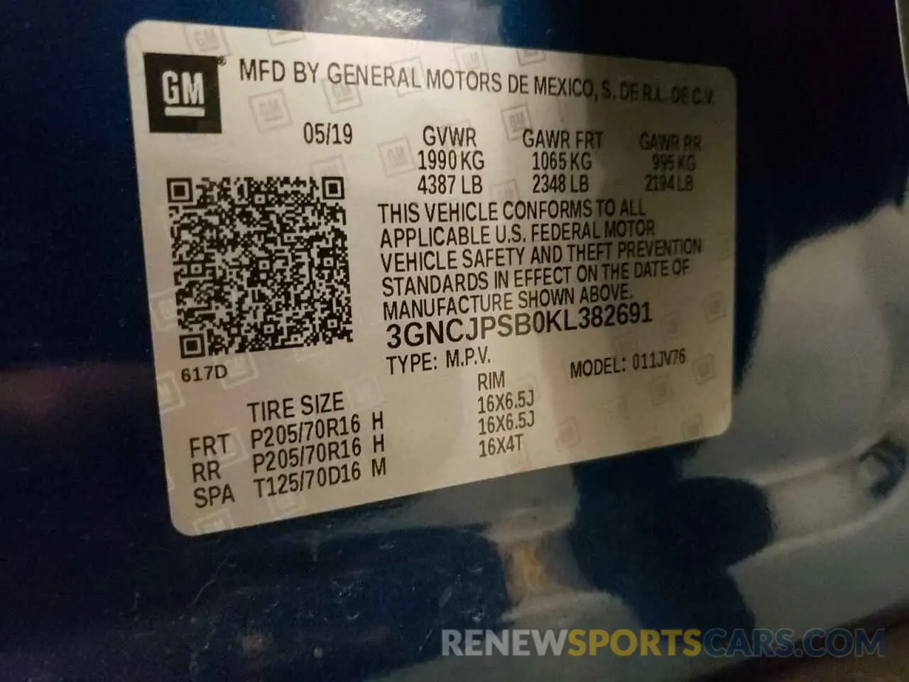 13 Photograph of a damaged car 3GNCJPSB0KL382691 CHEVROLET TRAX 2019