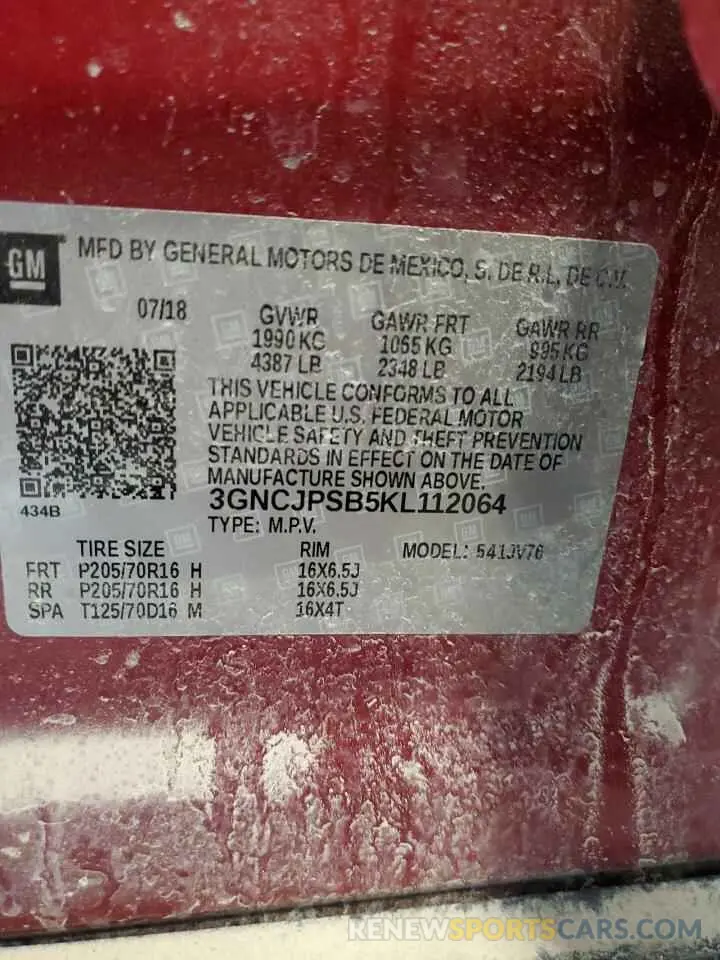 14 Photograph of a damaged car 3GNCJPSB5KL112064 CHEVROLET TRAX 2019