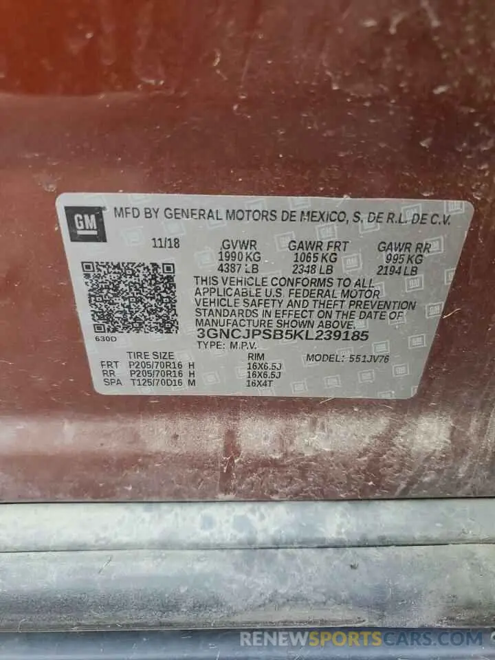 13 Photograph of a damaged car 3GNCJPSB5KL239185 CHEVROLET TRAX 2019