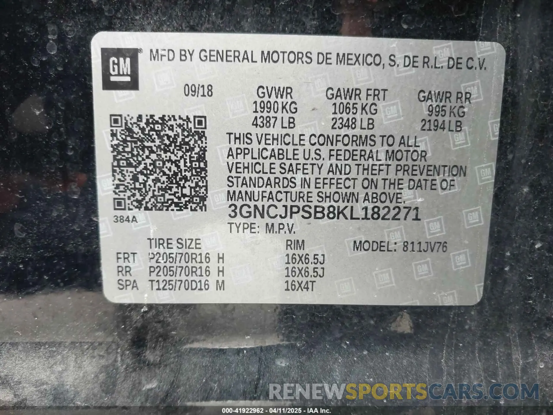 9 Photograph of a damaged car 3GNCJPSB8KL182271 CHEVROLET TRAX 2019