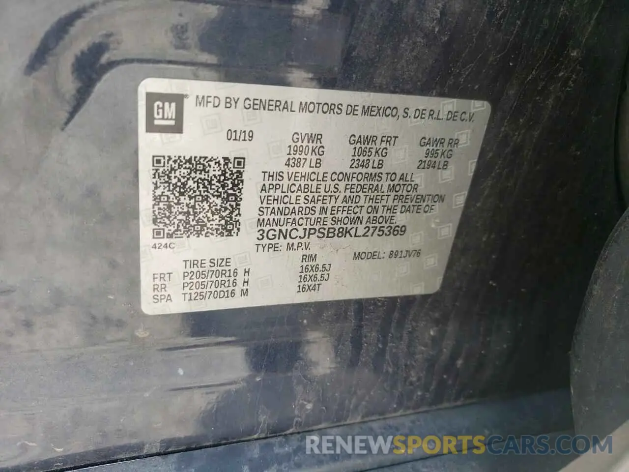15 Photograph of a damaged car 3GNCJPSB8KL275369 CHEVROLET TRAX 2019