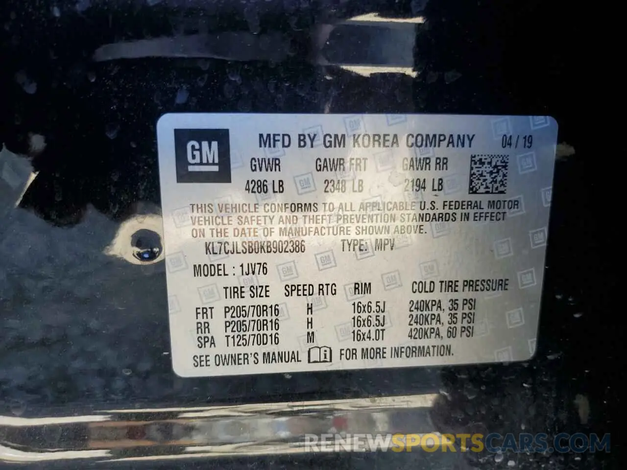 13 Photograph of a damaged car KL7CJLSB0KB902386 CHEVROLET TRAX 2019