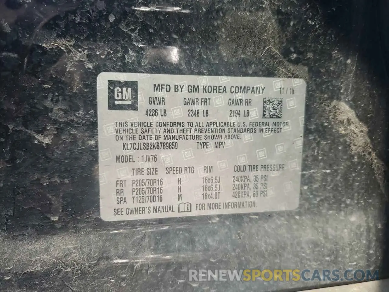 13 Photograph of a damaged car KL7CJLSB2KB789850 CHEVROLET TRAX 2019