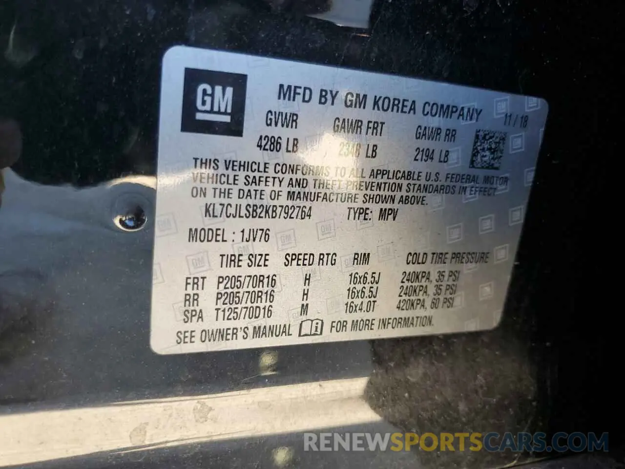 15 Photograph of a damaged car KL7CJLSB2KB792764 CHEVROLET TRAX 2019