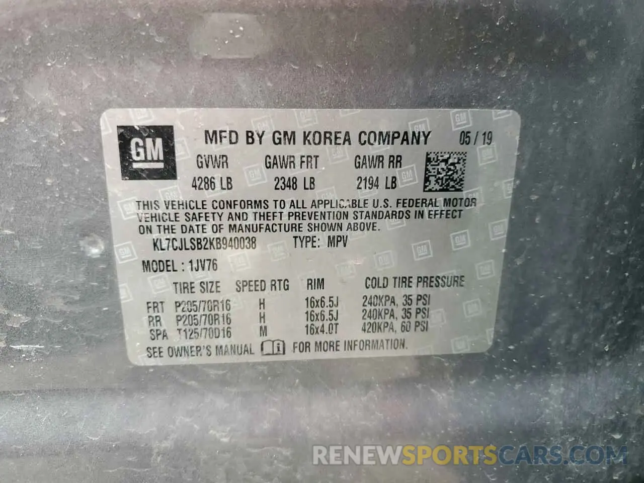 13 Photograph of a damaged car KL7CJLSB2KB940038 CHEVROLET TRAX 2019