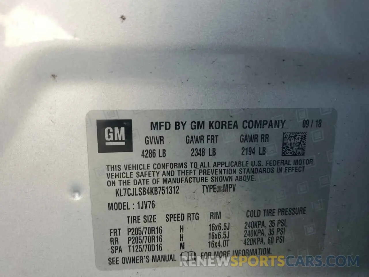 13 Photograph of a damaged car KL7CJLSB4KB751312 CHEVROLET TRAX 2019