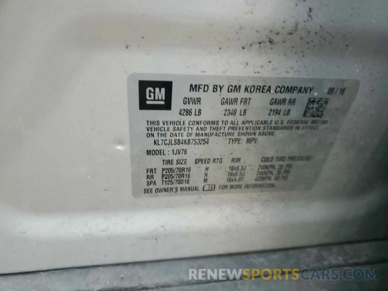 13 Photograph of a damaged car KL7CJLSB4KB753254 CHEVROLET TRAX 2019
