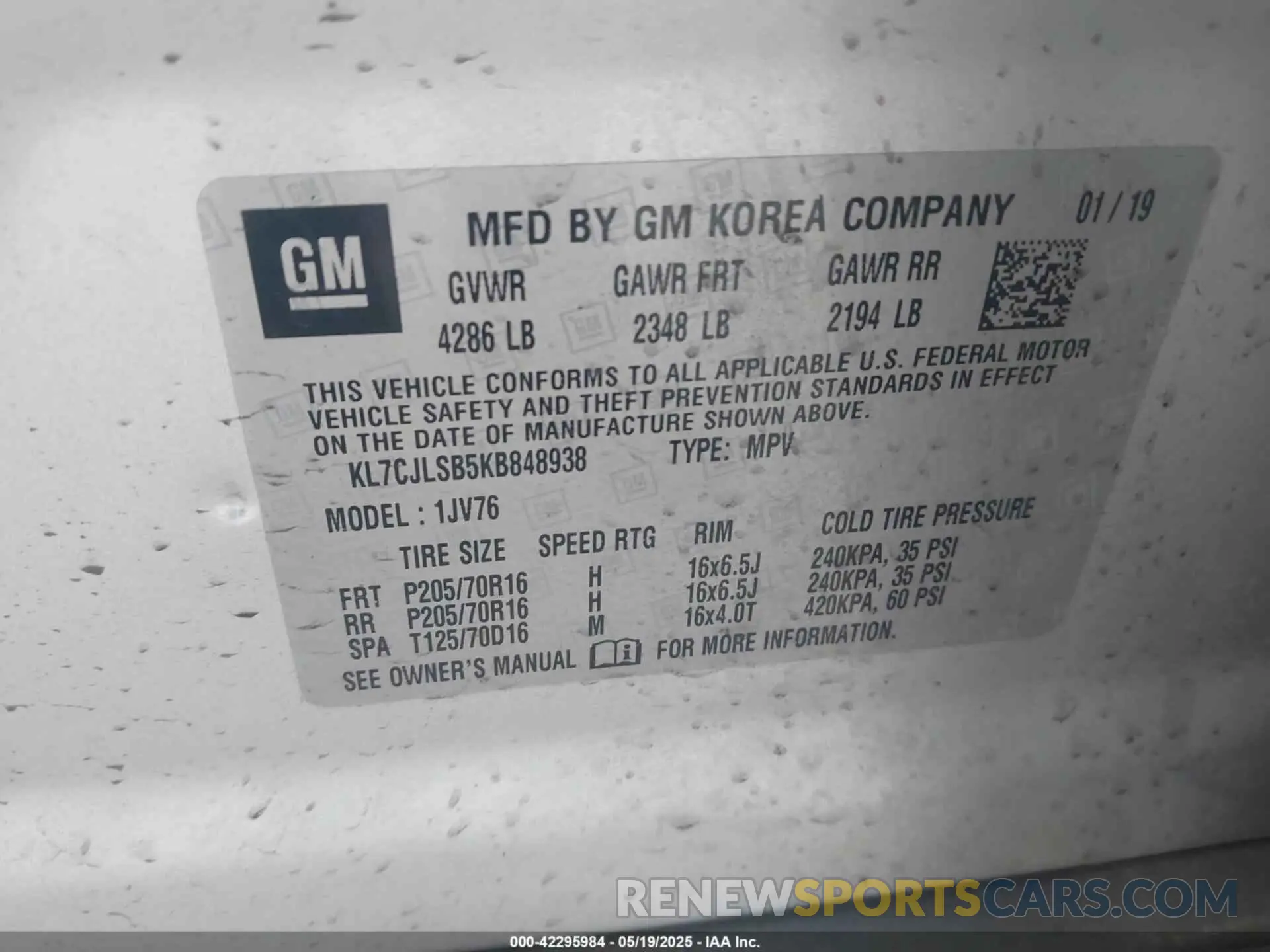 9 Photograph of a damaged car KL7CJLSB5KB848938 CHEVROLET TRAX 2019