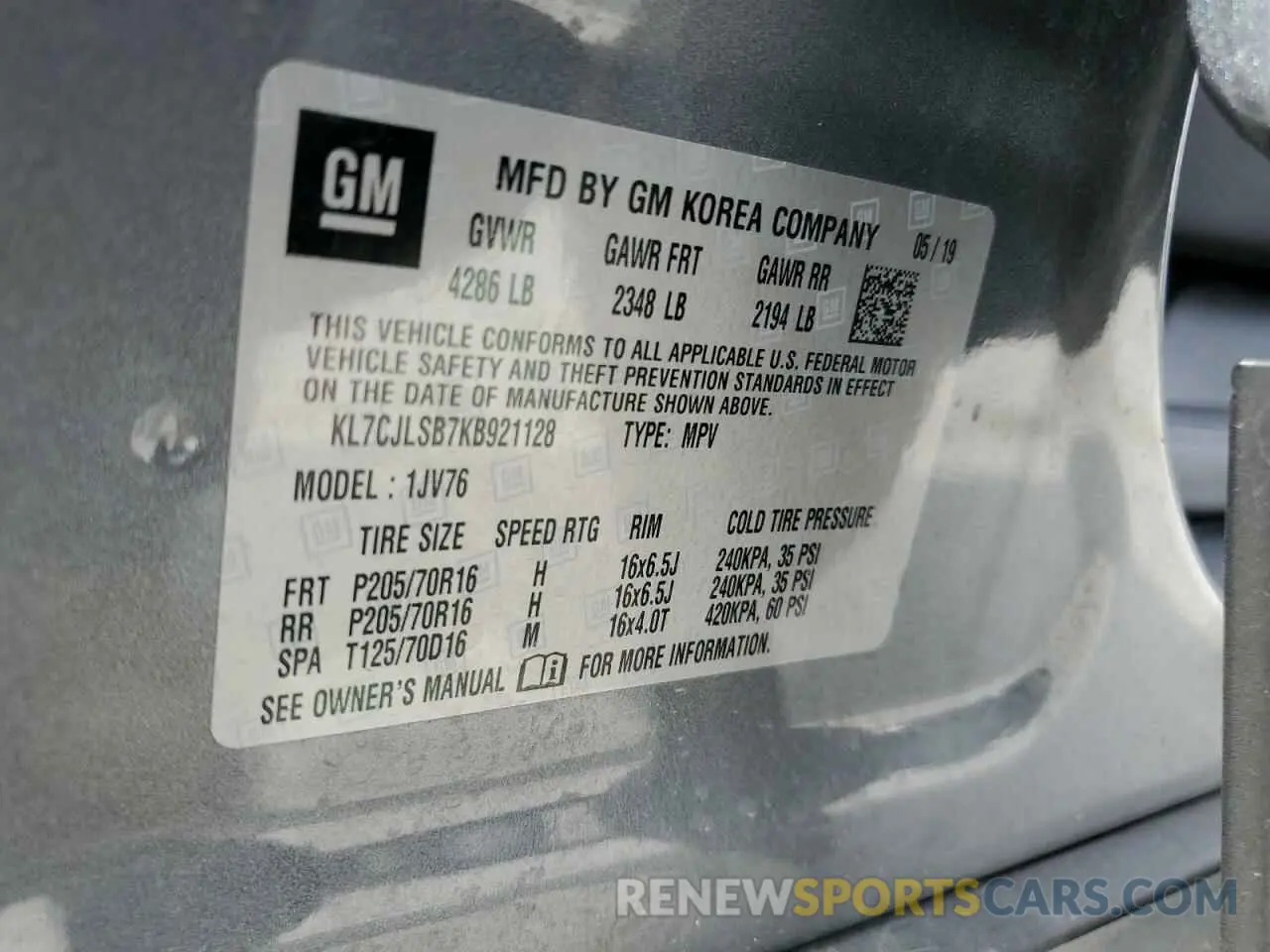 13 Photograph of a damaged car KL7CJLSB7KB921128 CHEVROLET TRAX 2019