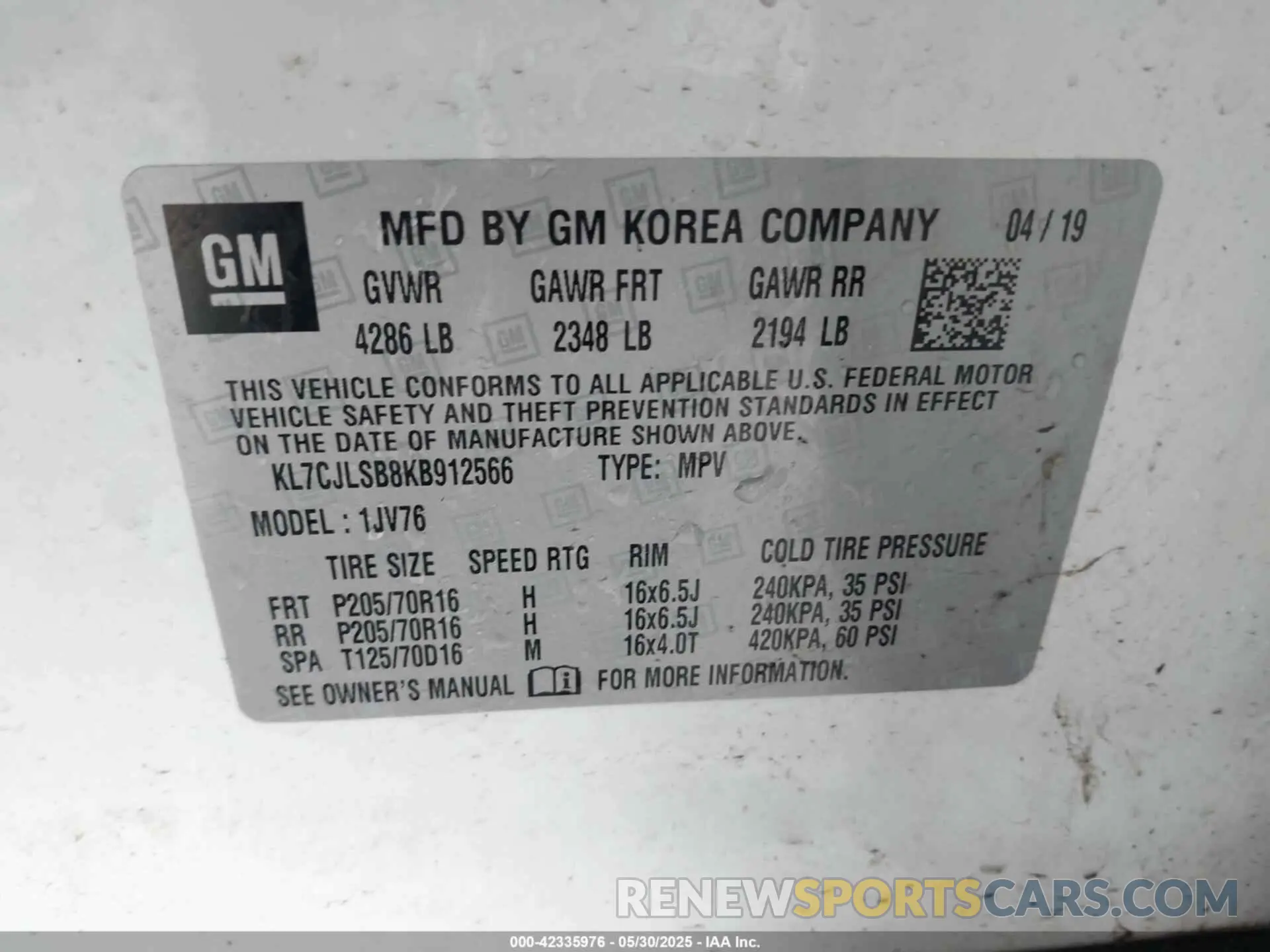 9 Photograph of a damaged car KL7CJLSB8KB912566 CHEVROLET TRAX 2019