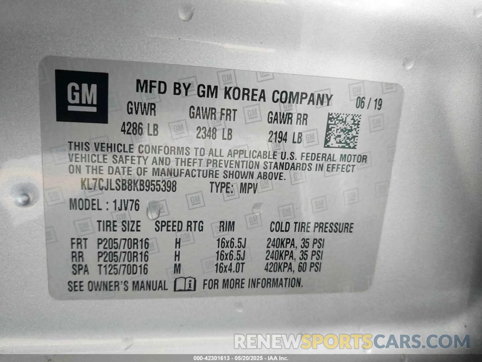 9 Photograph of a damaged car KL7CJLSB8KB955398 CHEVROLET TRAX 2019