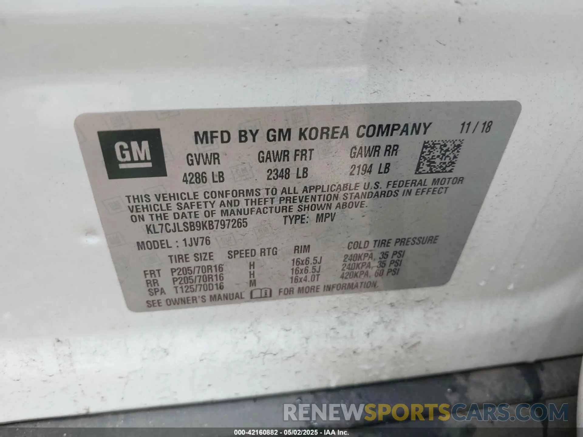 9 Photograph of a damaged car KL7CJLSB9KB797265 CHEVROLET TRAX 2019