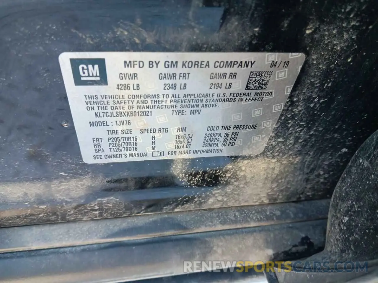 12 Photograph of a damaged car KL7CJLSBXKB912021 CHEVROLET TRAX 2019