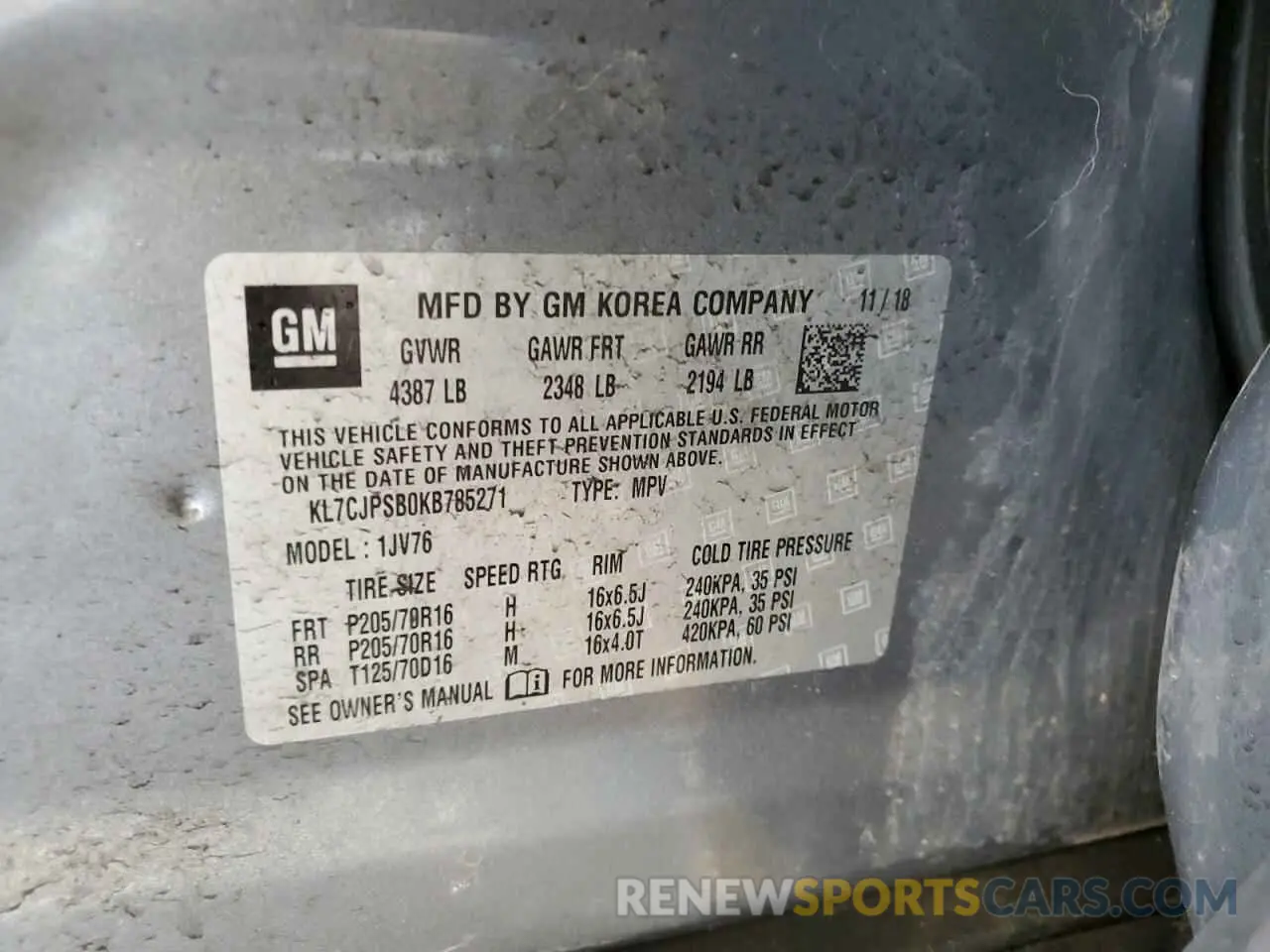 13 Photograph of a damaged car KL7CJPSB0KB785271 CHEVROLET TRAX 2019