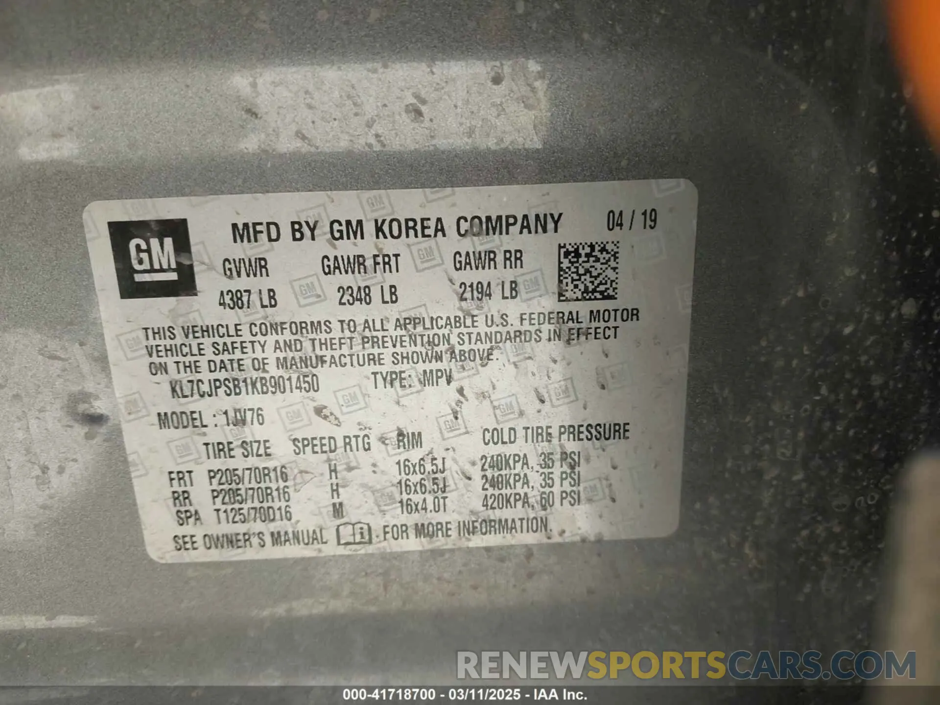 9 Photograph of a damaged car KL7CJPSB1KB901450 CHEVROLET TRAX 2019