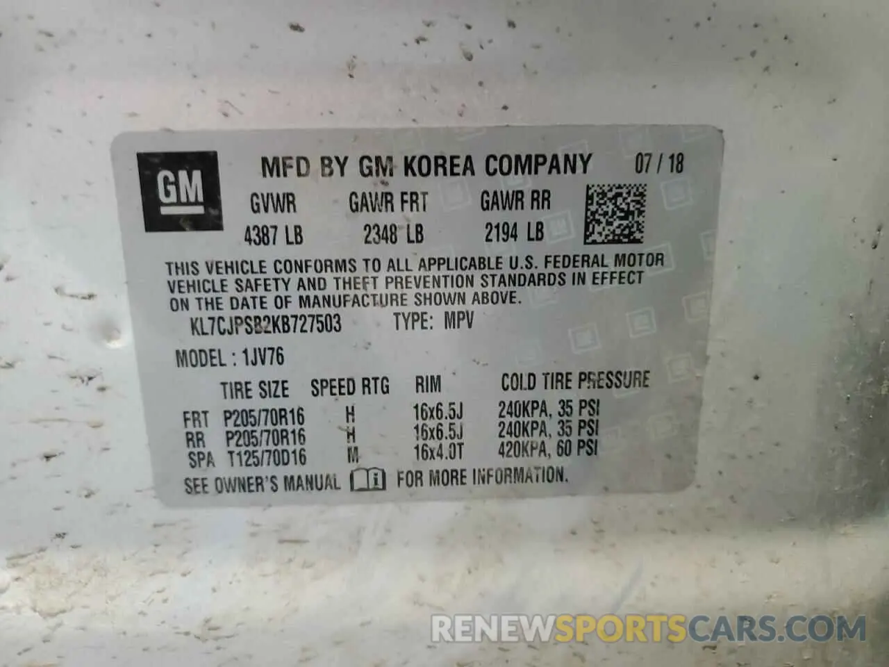 13 Photograph of a damaged car KL7CJPSB2KB727503 CHEVROLET TRAX 2019