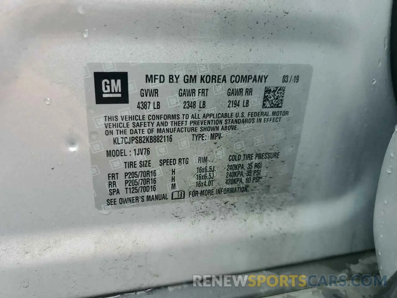 13 Photograph of a damaged car KL7CJPSB2KB882116 CHEVROLET TRAX 2019