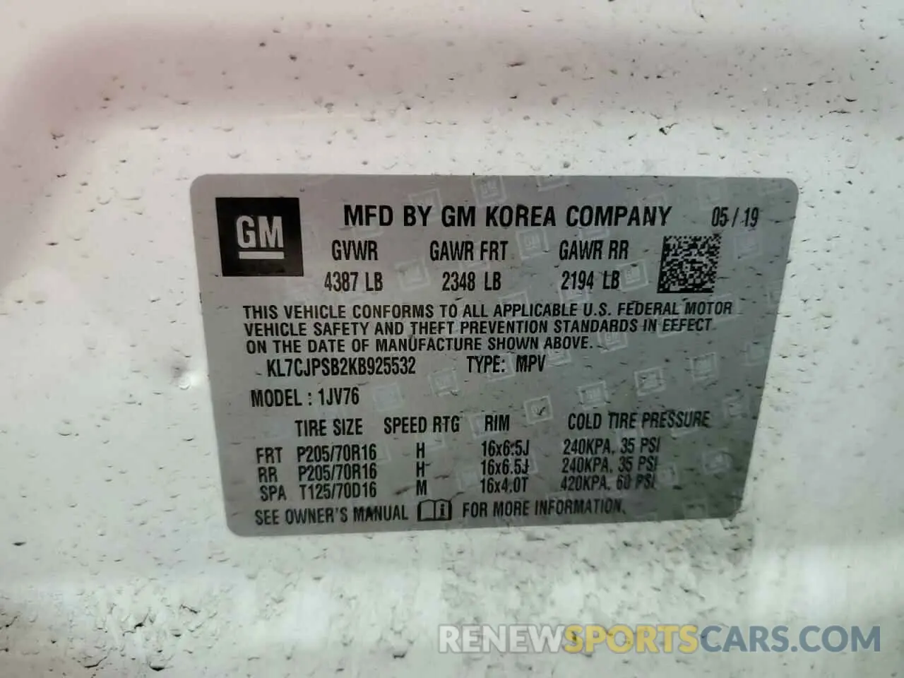 13 Photograph of a damaged car KL7CJPSB2KB925532 CHEVROLET TRAX 2019