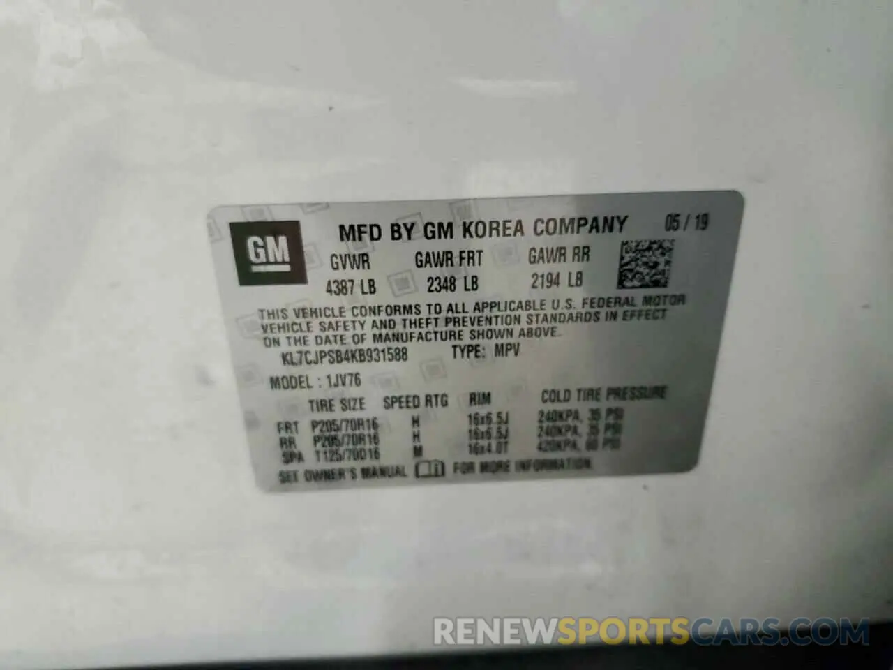 13 Photograph of a damaged car KL7CJPSB4KB931588 CHEVROLET TRAX 2019