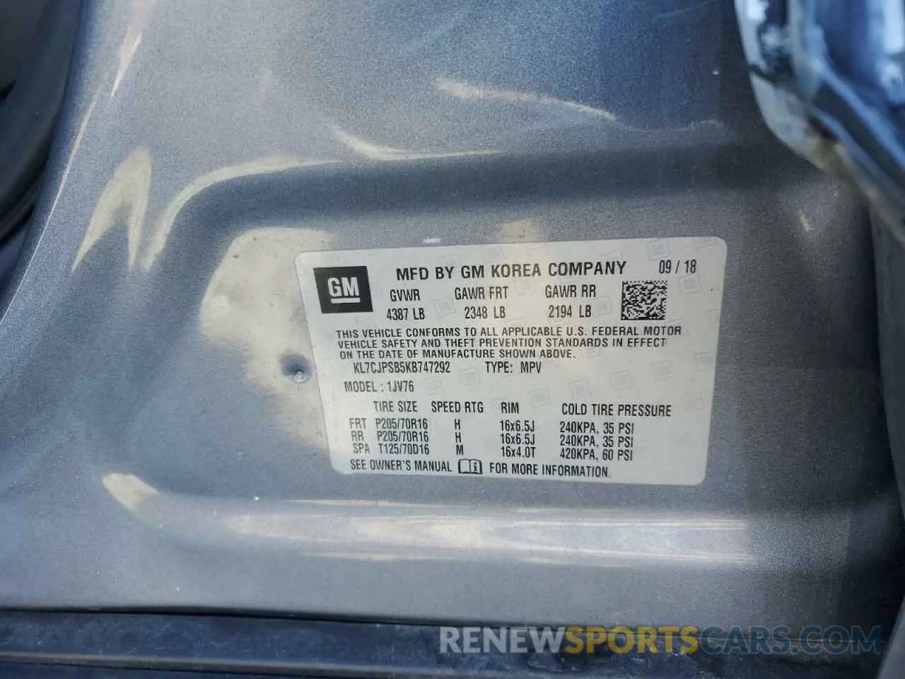 14 Photograph of a damaged car KL7CJPSB5KB747292 CHEVROLET TRAX 2019