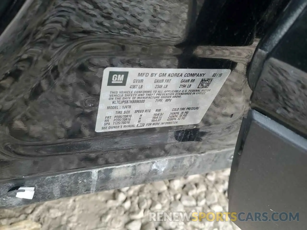 16 Photograph of a damaged car KL7CJPSB7KB896500 CHEVROLET TRAX 2019