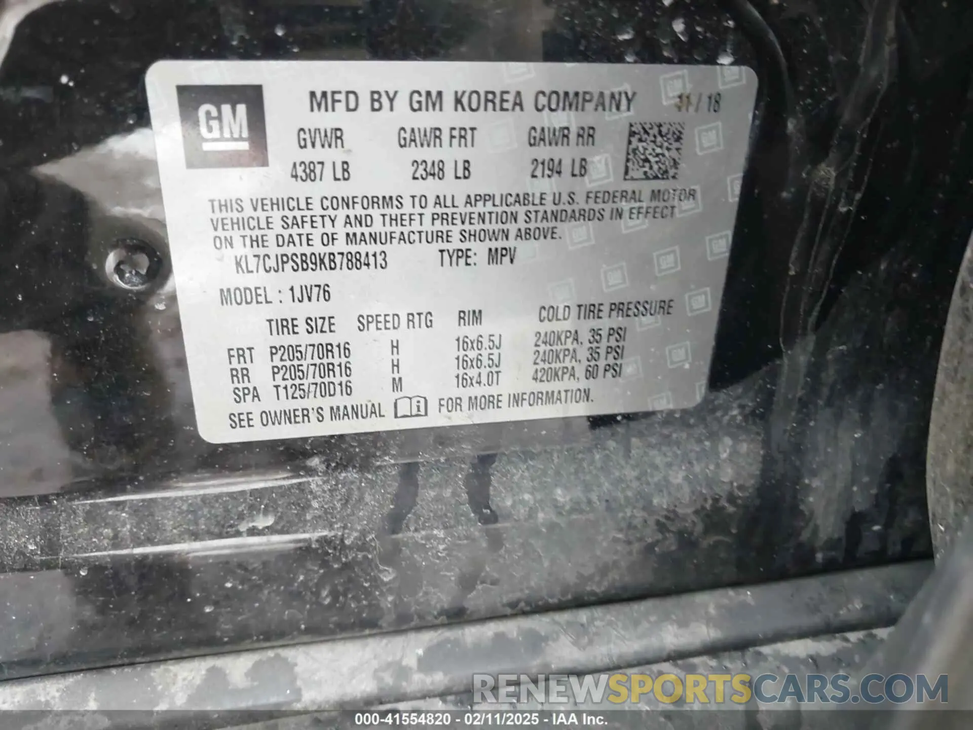 9 Photograph of a damaged car KL7CJPSB9KB788413 CHEVROLET TRAX 2019