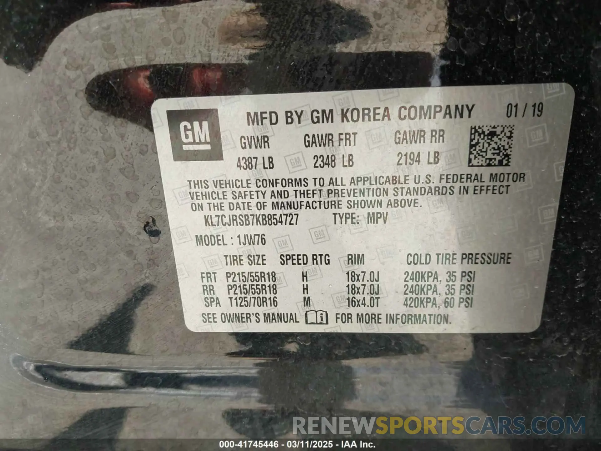 9 Photograph of a damaged car KL7CJRSB7KB854727 CHEVROLET TRAX 2019