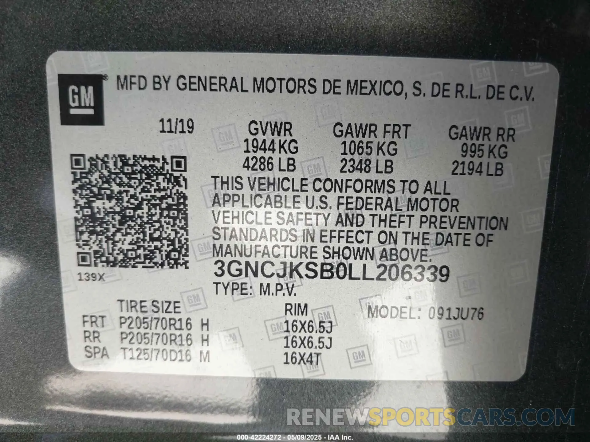 9 Photograph of a damaged car 3GNCJKSB0LL206339 CHEVROLET TRAX 2020