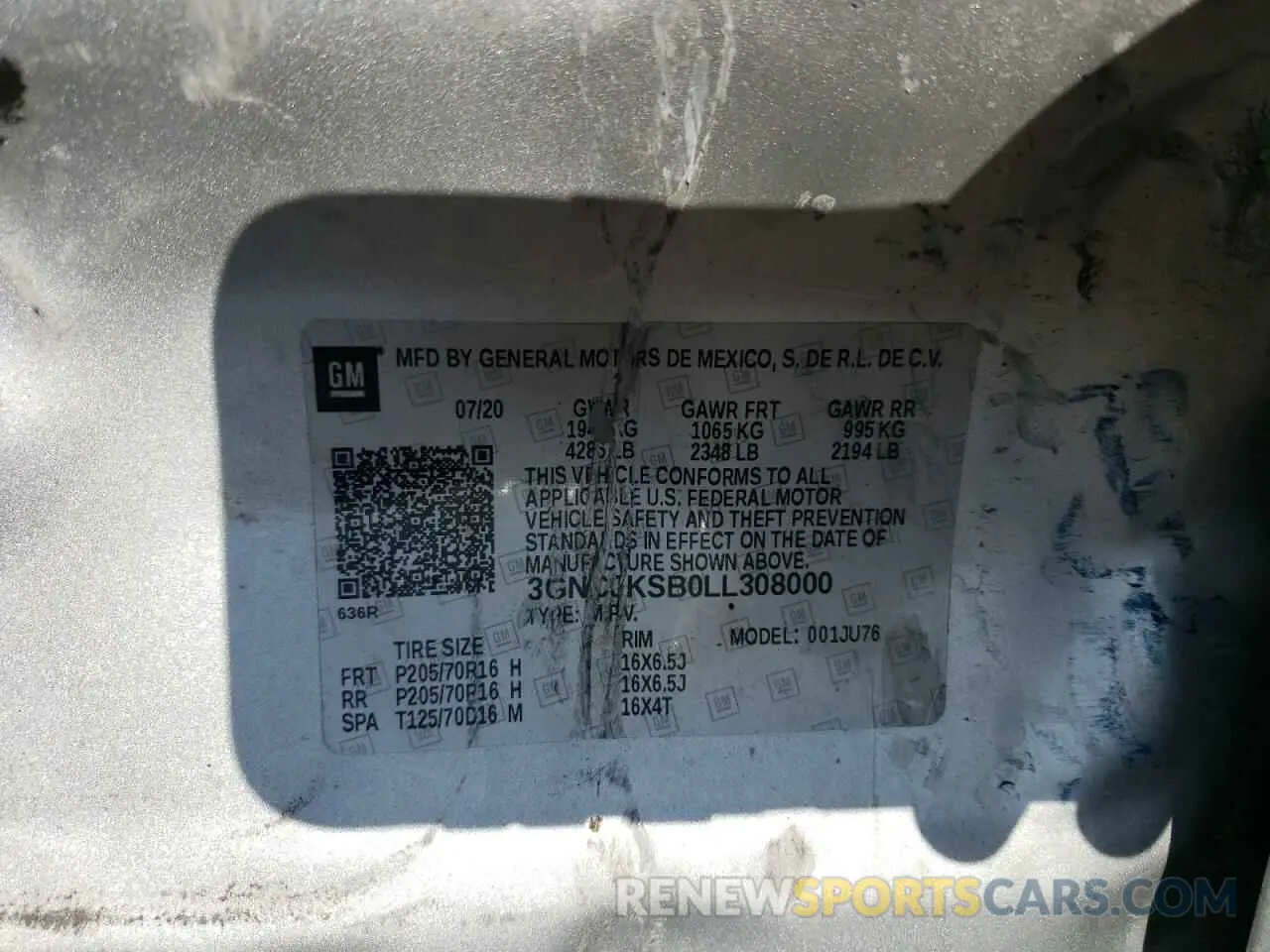 14 Photograph of a damaged car 3GNCJKSB0LL308000 CHEVROLET TRAX 2020