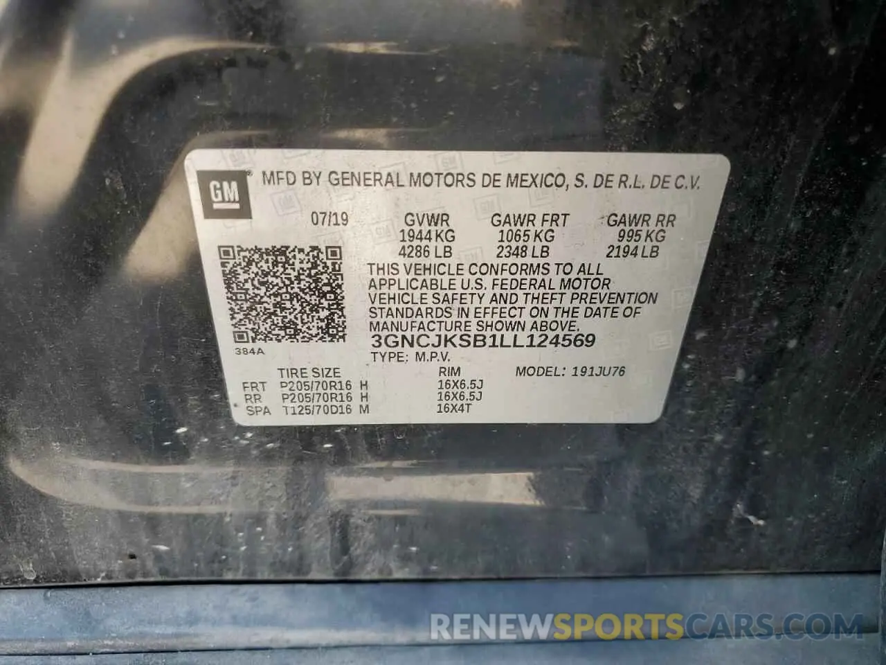 13 Photograph of a damaged car 3GNCJKSB1LL124569 CHEVROLET TRAX 2020