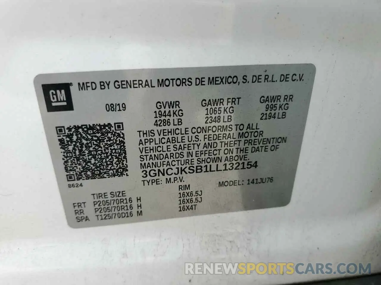 13 Photograph of a damaged car 3GNCJKSB1LL132154 CHEVROLET TRAX 2020