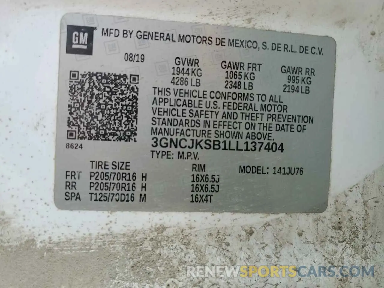 13 Photograph of a damaged car 3GNCJKSB1LL137404 CHEVROLET TRAX 2020