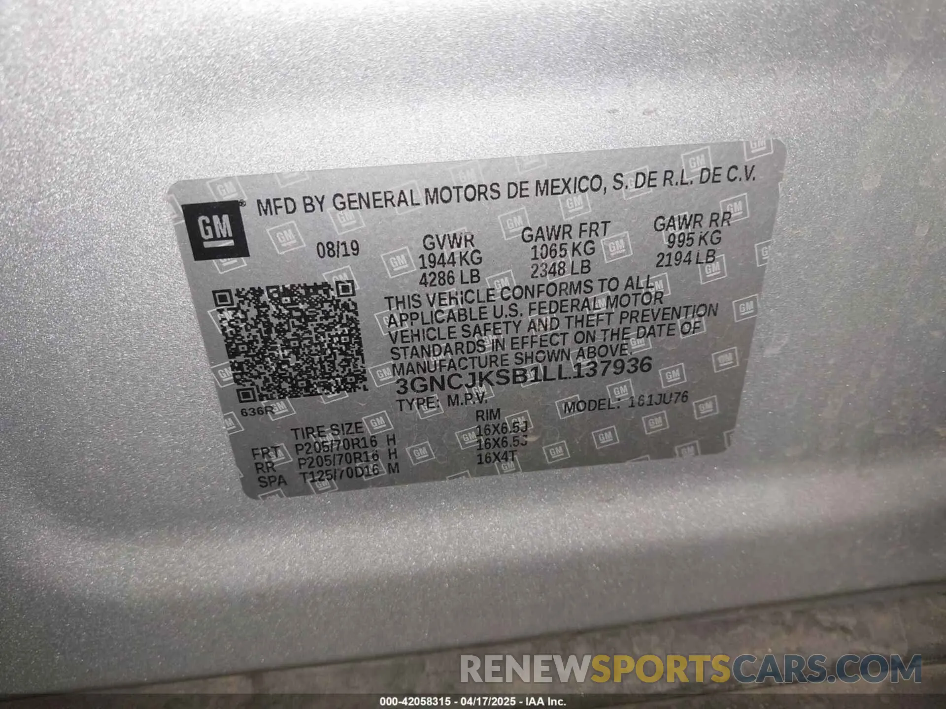 9 Photograph of a damaged car 3GNCJKSB1LL137936 CHEVROLET TRAX 2020