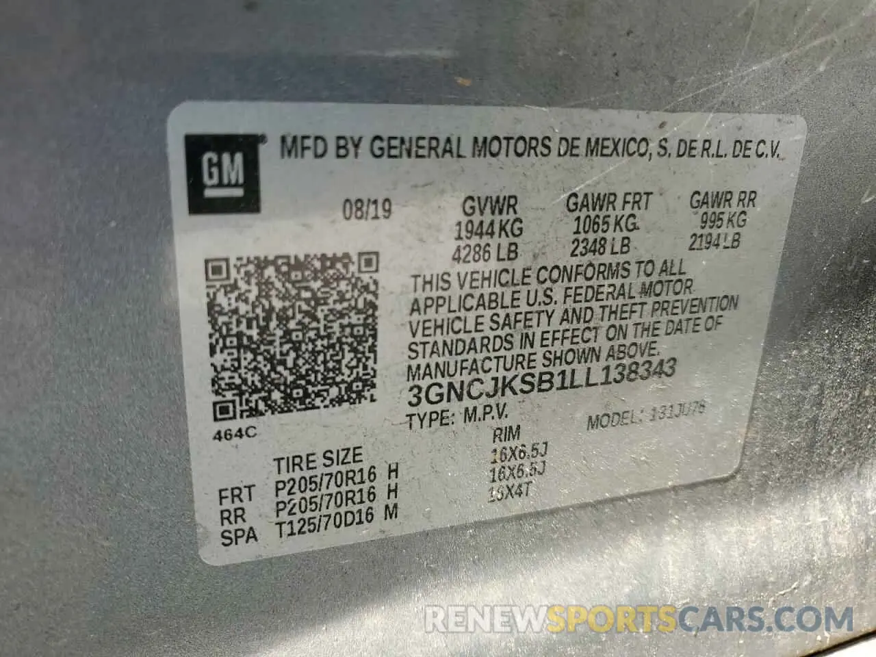 15 Photograph of a damaged car 3GNCJKSB1LL138343 CHEVROLET TRAX 2020