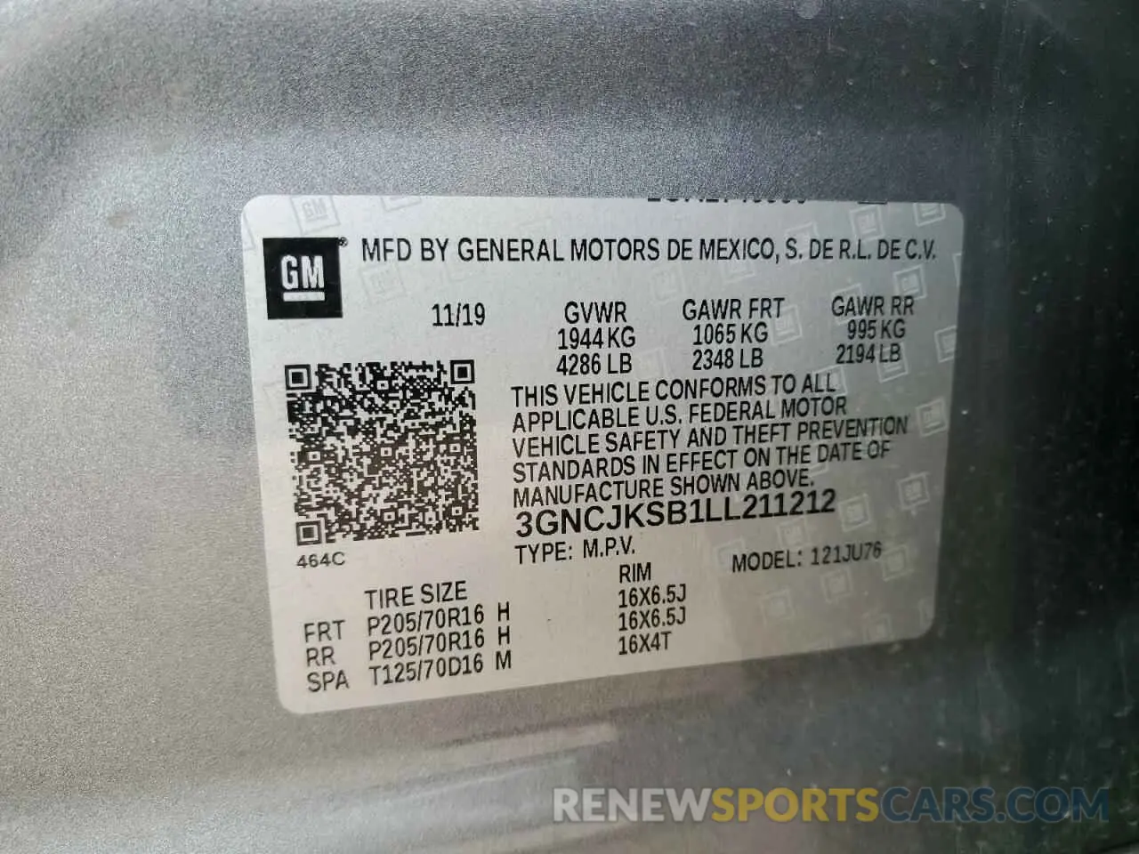 13 Photograph of a damaged car 3GNCJKSB1LL211212 CHEVROLET TRAX 2020