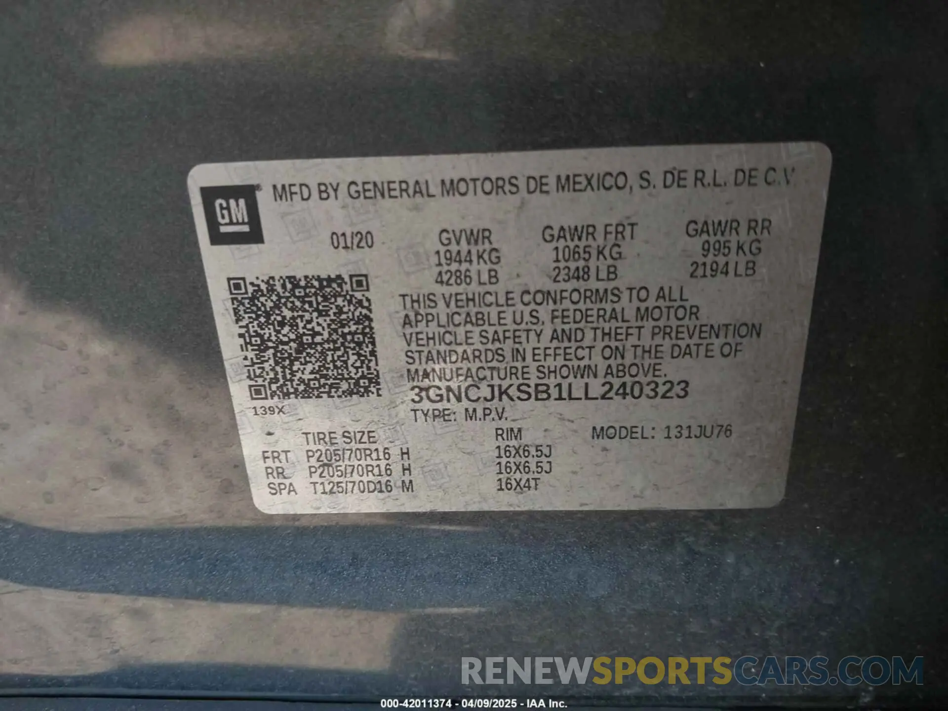 9 Photograph of a damaged car 3GNCJKSB1LL240323 CHEVROLET TRAX 2020