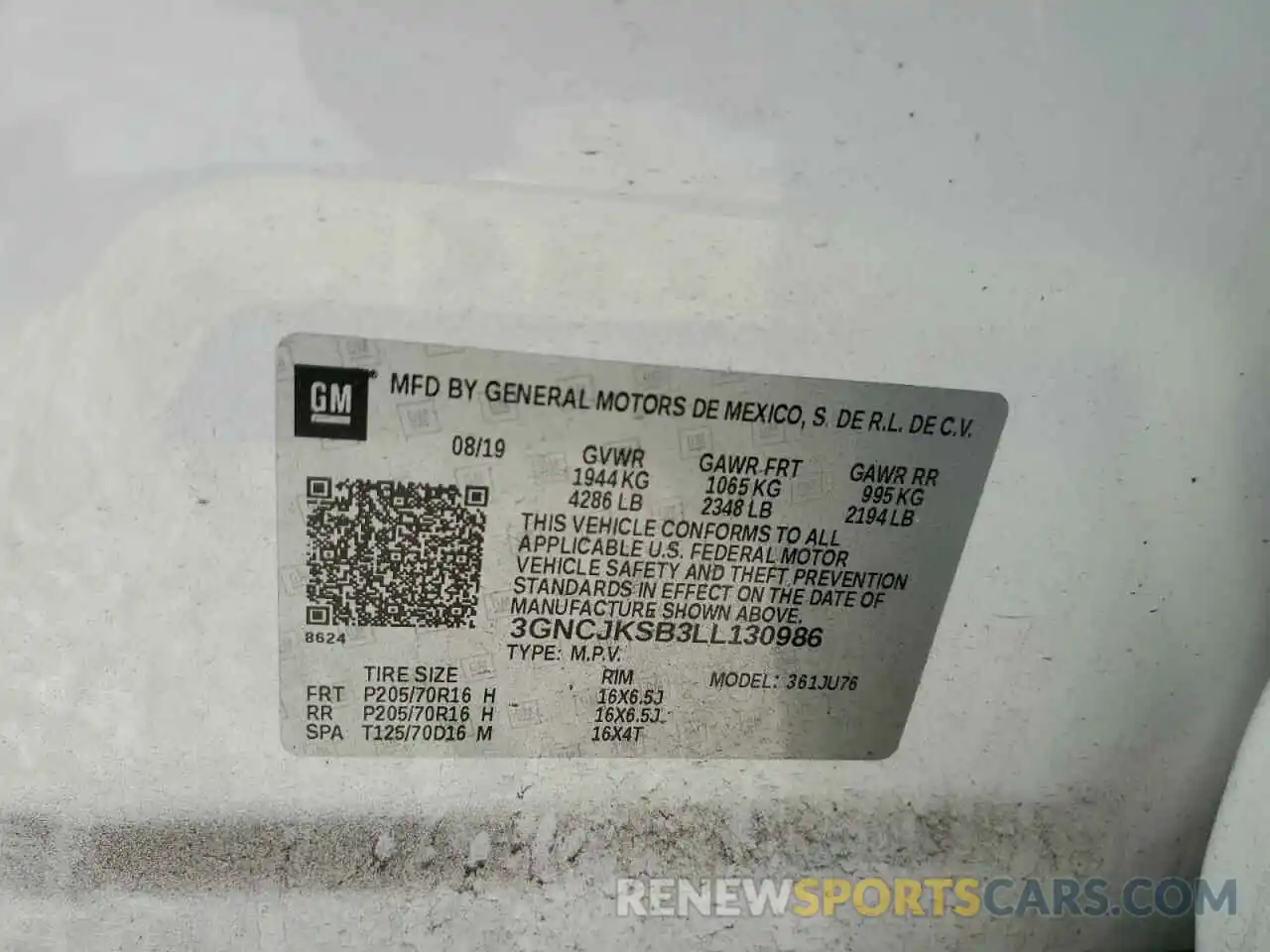 12 Photograph of a damaged car 3GNCJKSB3LL130986 CHEVROLET TRAX 2020