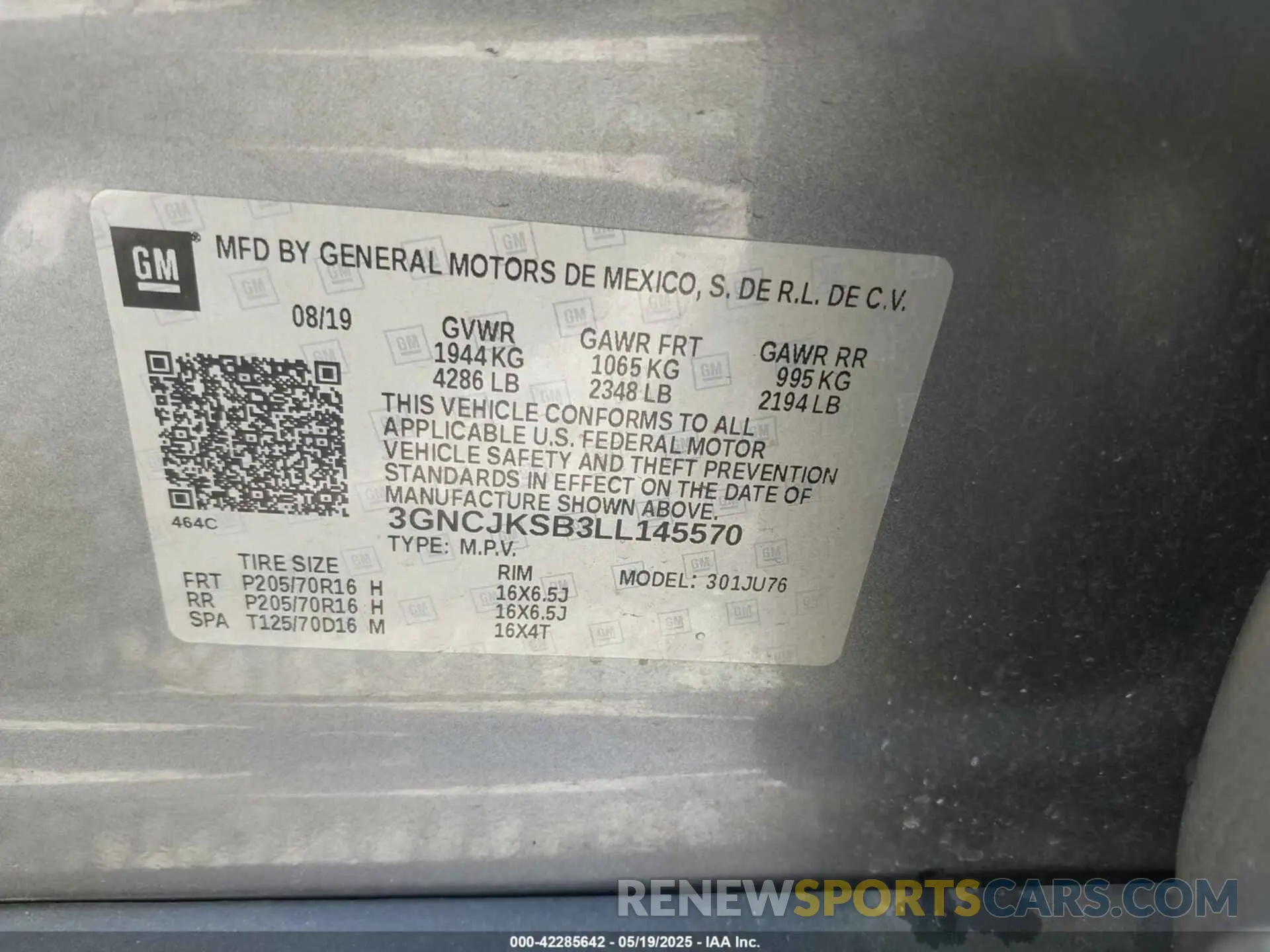 9 Photograph of a damaged car 3GNCJKSB3LL145570 CHEVROLET TRAX 2020