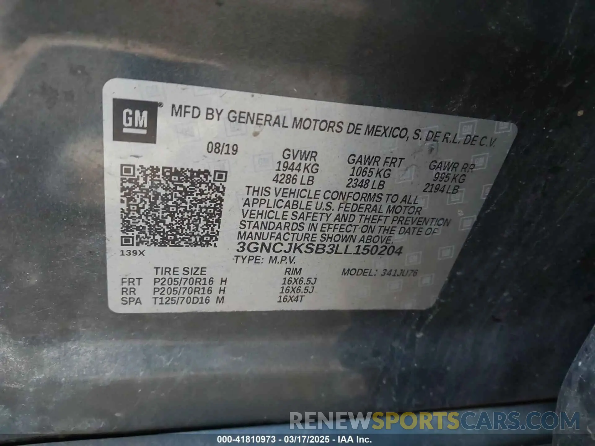9 Photograph of a damaged car 3GNCJKSB3LL150204 CHEVROLET TRAX 2020