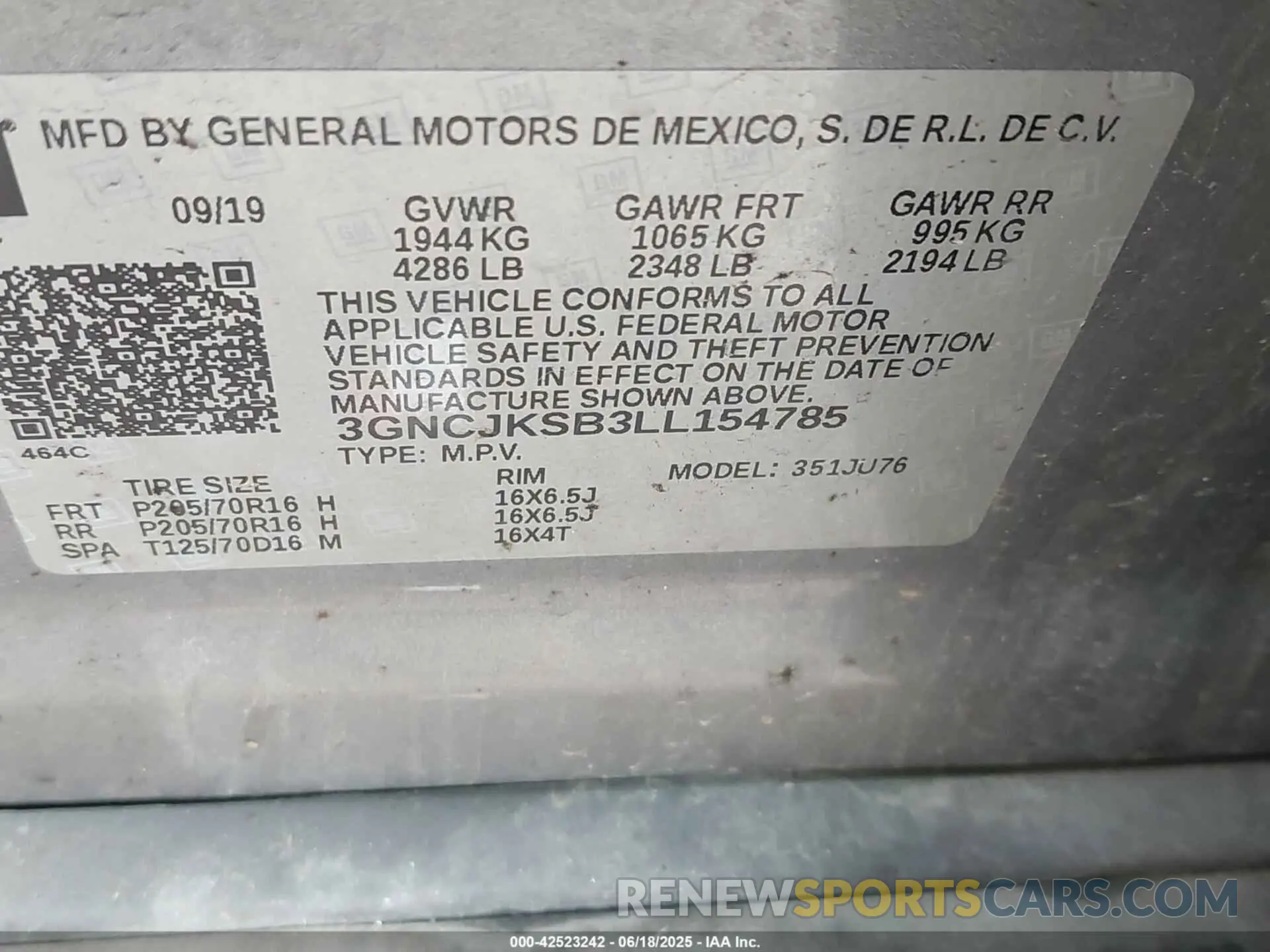 9 Photograph of a damaged car 3GNCJKSB3LL154785 CHEVROLET TRAX 2020