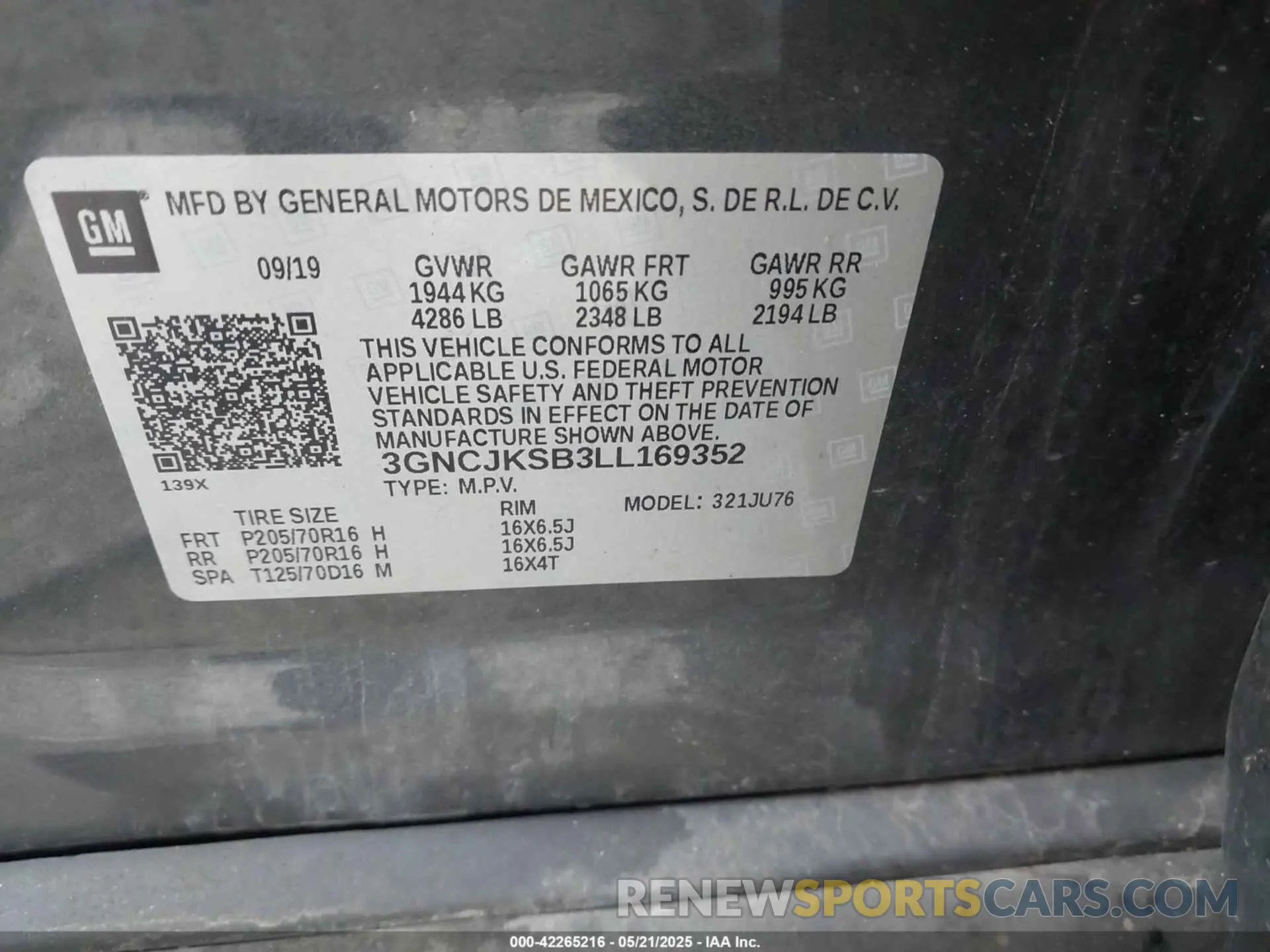 9 Photograph of a damaged car 3GNCJKSB3LL169352 CHEVROLET TRAX 2020
