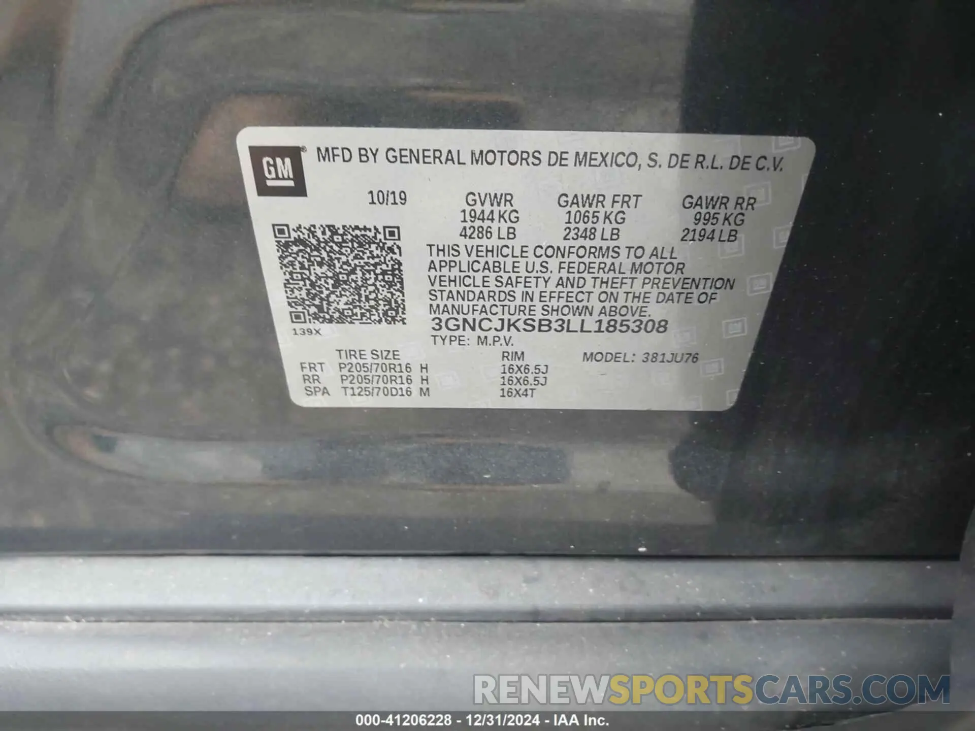 9 Photograph of a damaged car 3GNCJKSB3LL185308 CHEVROLET TRAX 2020